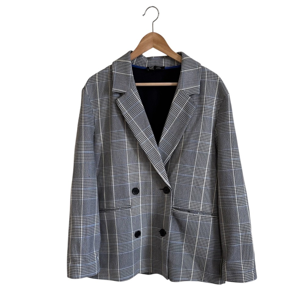 Zara TRF Collection Plaid Blazer Women's S/M Gray Black White Casual